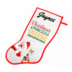 Personalised Christmas Stocking with Red Border - 20.5cm (Width) x 45cm (Height)