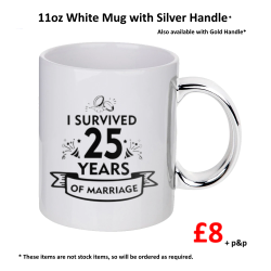 11oz White  mug  with Silver/Gold Handle