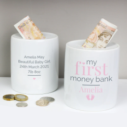 Personalised Pink My First Money Box